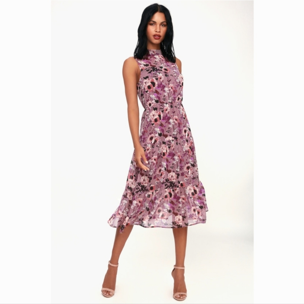 LULU'S In My Dreams Mauve Floral Print Midi Dress - Picture 5 of 14